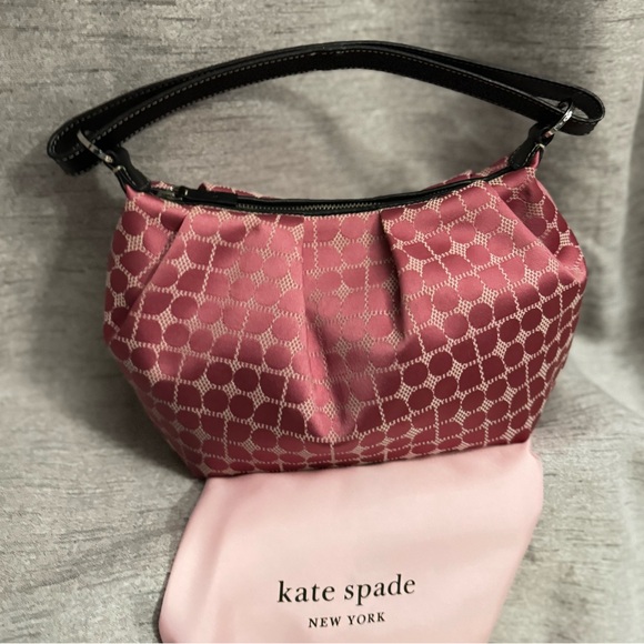 Kate Spade Vintage NWOT Pink Jacquard Noel & Black Leather Shoulder bag. Dustbag - Picture 11 of 12